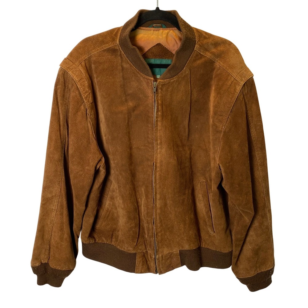 Vintage Hill & Archer Bomber Jacket Mens 44 Brown Genuine Split Leather Suede